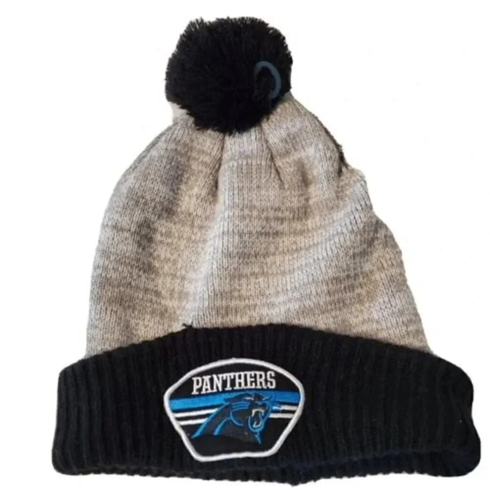 California Panthers NFL Team Beanie Hat  Black Gray Ribbed Football New